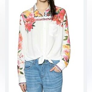 Desigual long-sleeved button down blouse vibrant and colorful floral print